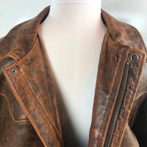 Pioneer Wear Distressed Men's Bomber Style Brown Lamb Leather Jacket Size 44 - Picture 5 of 16